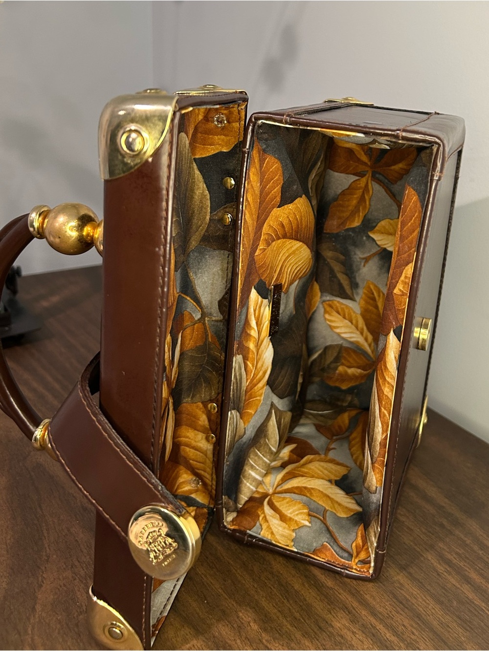 Vintage Gabbrielli Brown Leather Box Purse Gold Tone Structured Italy - Picture 10 of 10